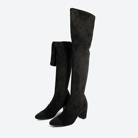 BO-168 _ skeme-toe suede span sigh-high boots